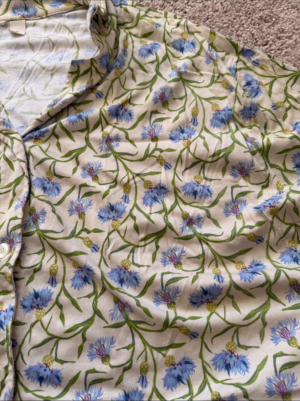 Vera Bradley Cream Floral Button-Front Pajama Set with Blue & Green Print - Picture 7 of 8